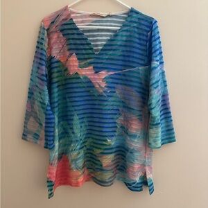 Soft Surroundings Color Study Tunic Top Size Large Tropical Blue Boho Chic